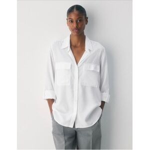 Babaton Aritzia White Relaxed Drapey Twill Button-Up Utility Shirt Size Medium